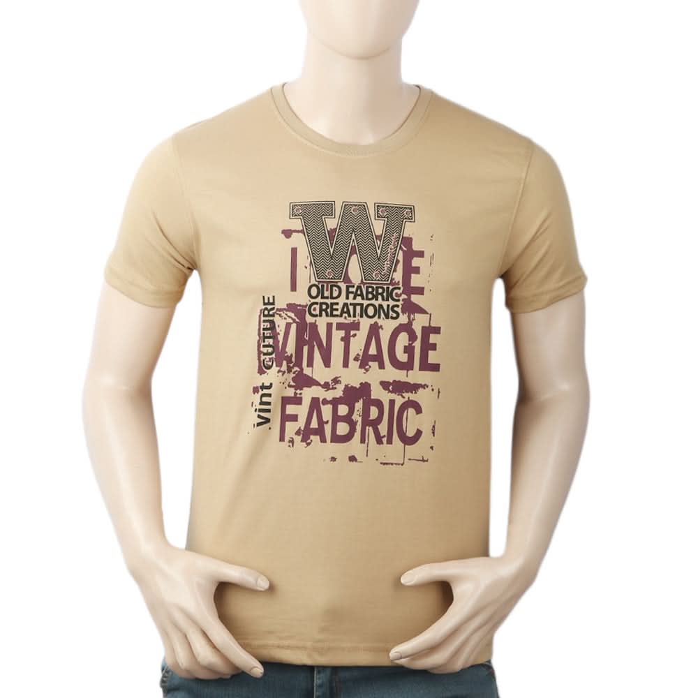 Men's Half Sleeves Round Neck T-Shirt - Fawn, Men, T-Shirts And Polos, Chase Value, Chase Value