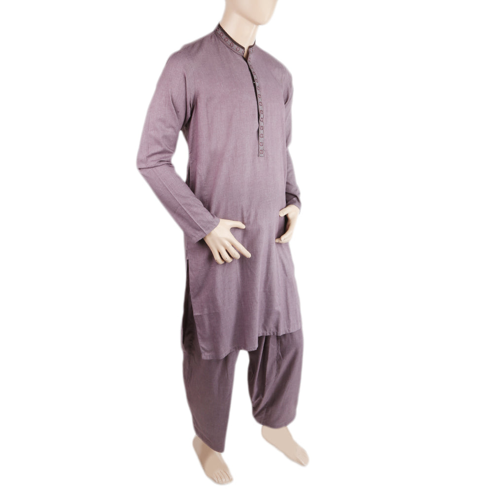 Men's Mashriq Embroidered Kurta Shalwar Suit - Purple, Men, Shalwar Kameez, Chase Value, Chase Value