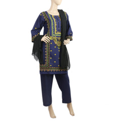 Women's Embroidered 3Pcs Stitched Shalwar Suit - Navy Blue, Women, Shalwar Suits, Chase Value, Chase Value