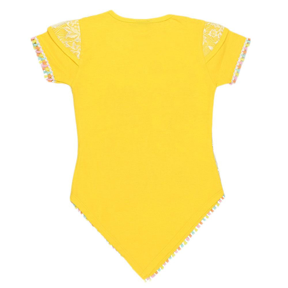 Girls Half Sleeve Fancy T-Shirt - Yellow - test-store-for-chase-value