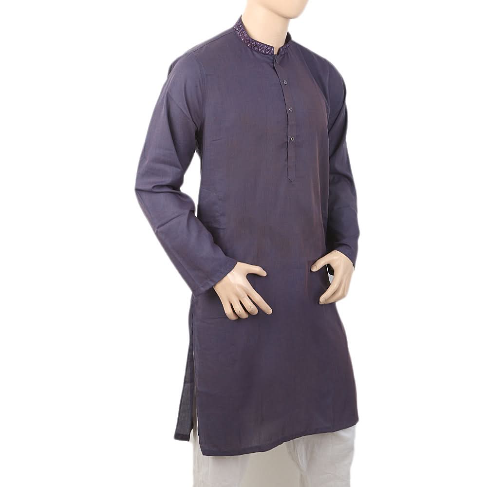 Men's Slim Fit Embroidered Kurta - Dark Purple, Men, Kurtas, Chase Value, Chase Value