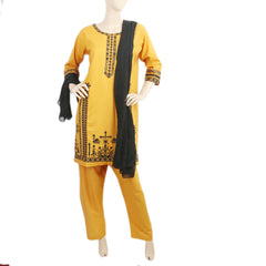 Women's Embroidered 3Pcs Stitched Shalwar Suit - Mustard, Women, Shalwar Suits, Chase Value, Chase Value