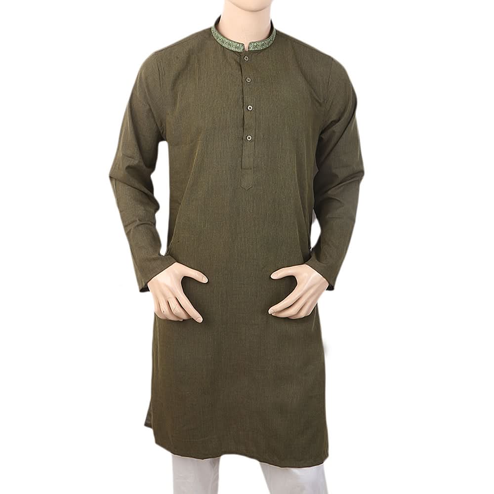 Men's Slim Fit Embroidered Kurta - Green, Men, Kurtas, Chase Value, Chase Value