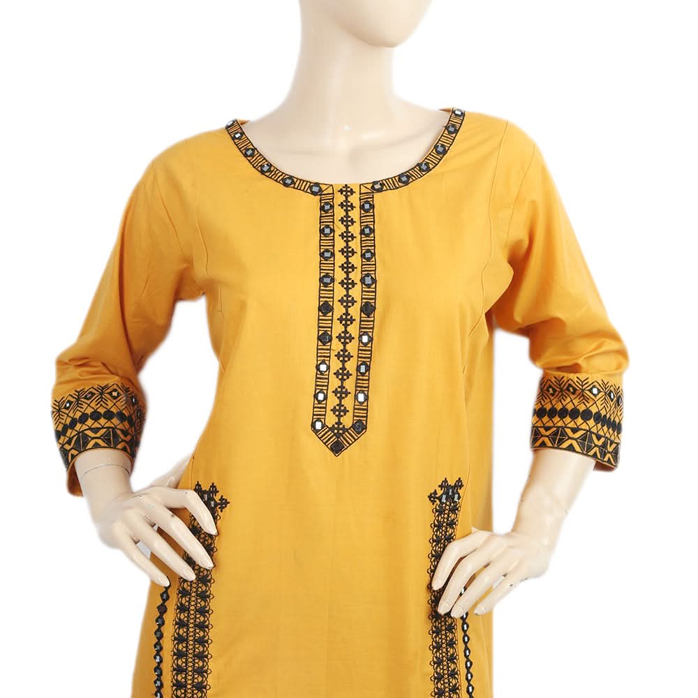 Women's Embroidered 3Pcs Stitched Shalwar Suit - Mustard, Women, Shalwar Suits, Chase Value, Chase Value