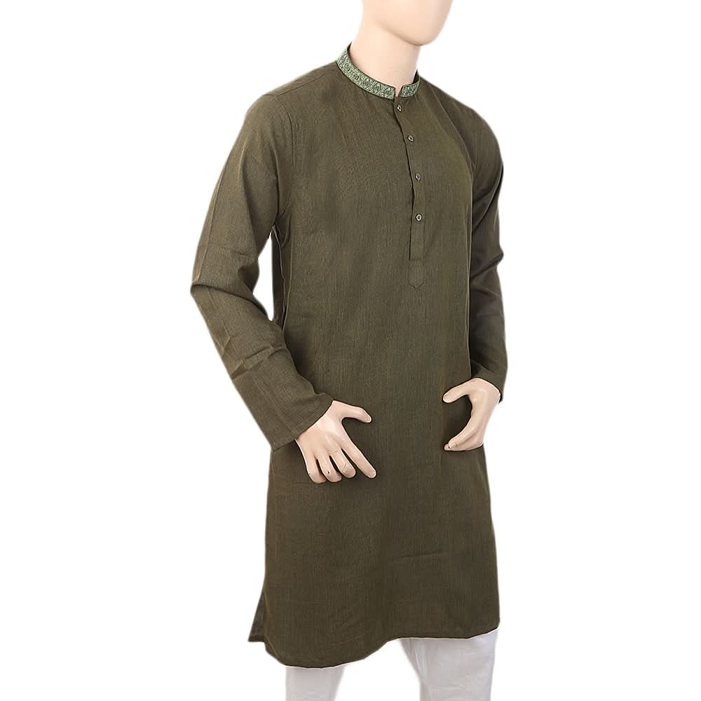 Men's Slim Fit Embroidered Kurta - Green, Men, Kurtas, Chase Value, Chase Value