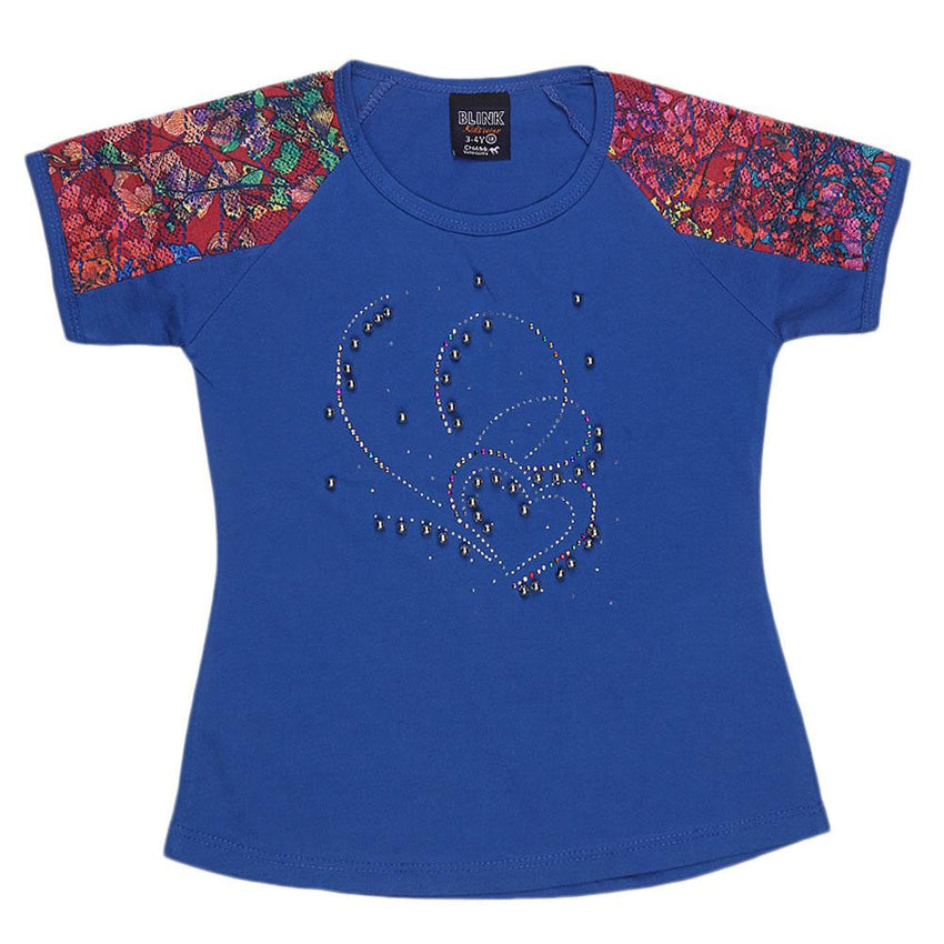 Girls Half Sleeve Fancy T-Shirt - Blue - test-store-for-chase-value