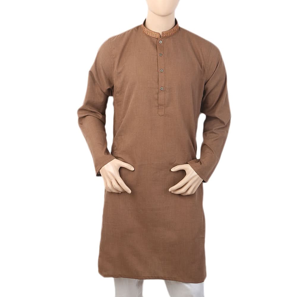 Men's Slim Fit Embroidered Kurta - Brown, Men, Kurtas, Chase Value, Chase Value