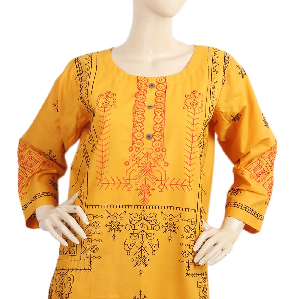 Women's Embroidered 3Pcs Stitched Shalwar Suit - Mustard, Women, Shalwar Suits, Chase Value, Chase Value