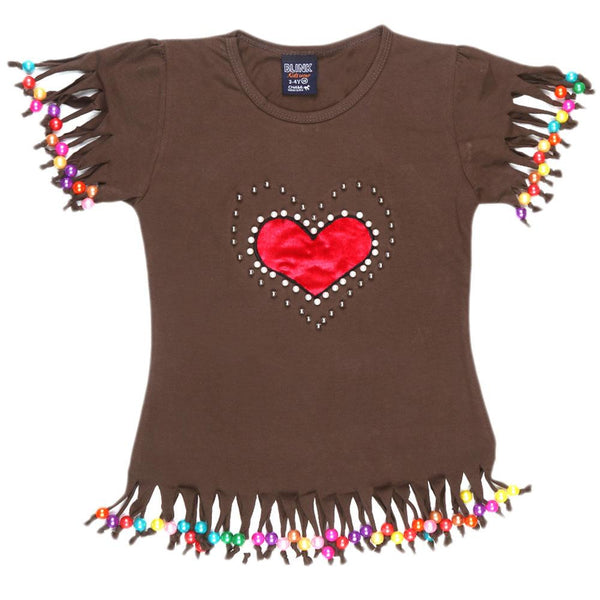 Girls Half Sleeve Heart T-Shirt - Brown - test-store-for-chase-value