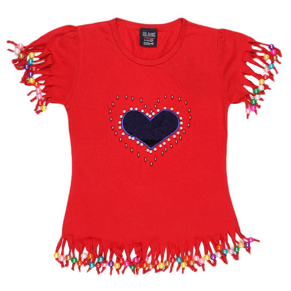 Girls Half Sleeve Heart T-Shirt - Red - test-store-for-chase-value