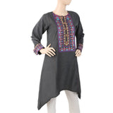 Women's Embroidered Kurti Front Button - Black, Women, Ready Kurtis, Chase Value, Chase Value