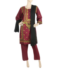 Women's Embroidered 3Pcs Stitched Shalwar Suit - Maroon, Women, Shalwar Suits, Chase Value, Chase Value