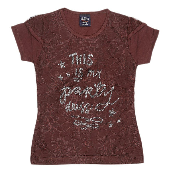 Girls Half Sleeve Glitter T-Shirt - Brown - test-store-for-chase-value