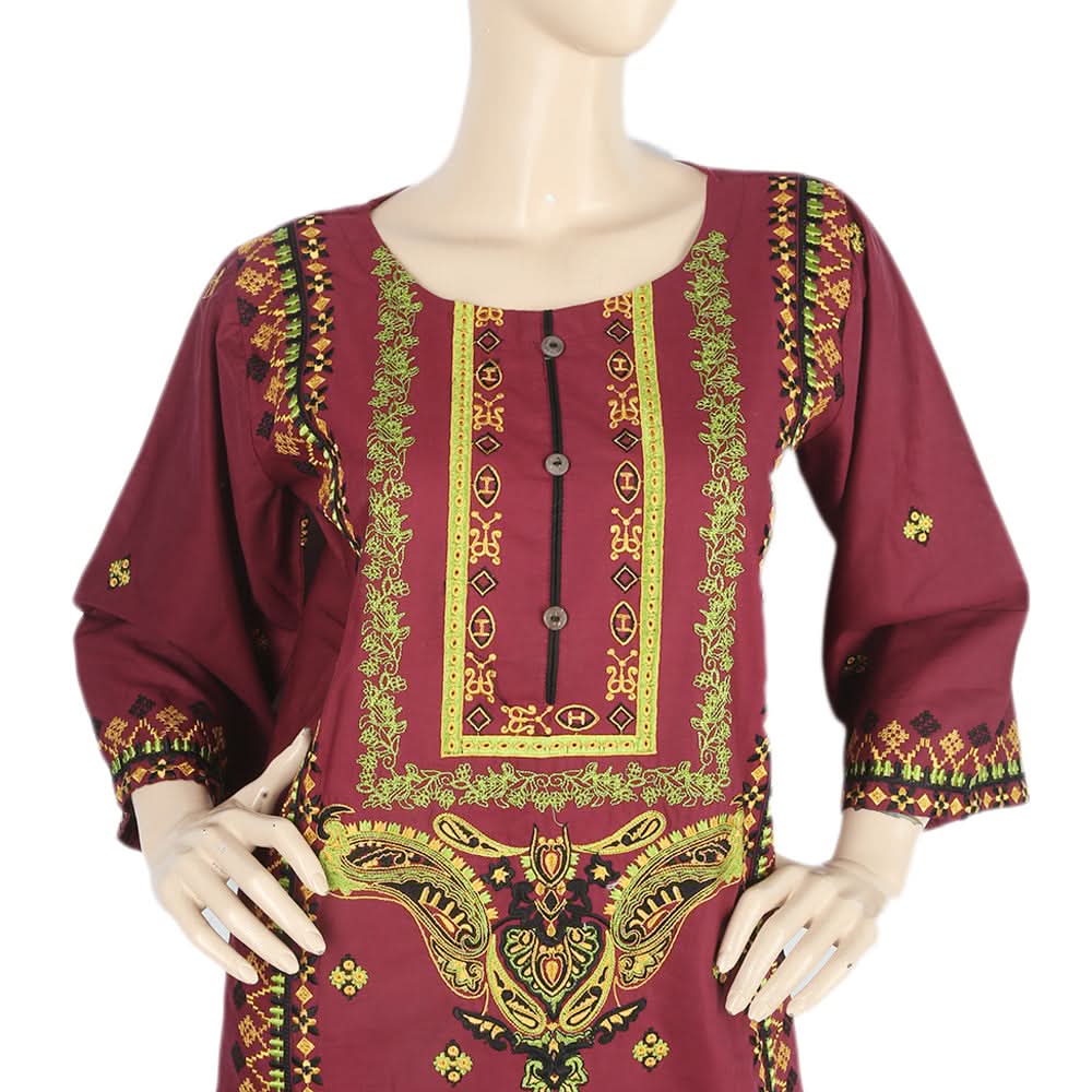 Women's Embroidered 3Pcs Stitched Shalwar Suit - Maroon, Women, Shalwar Suits, Chase Value, Chase Value