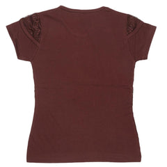Girls Half Sleeve Glitter T-Shirt - Brown - test-store-for-chase-value