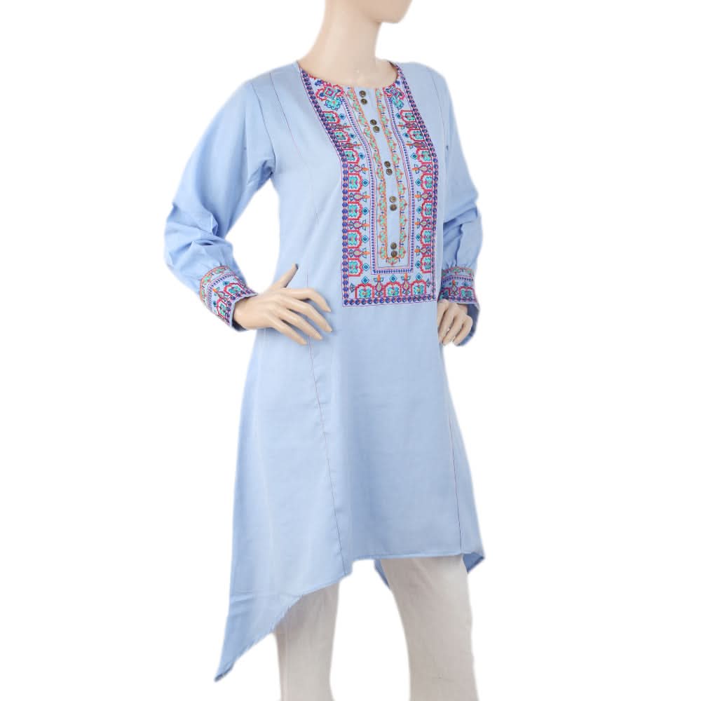 Women's Embroidered Kurti Front Button - Blue, Women, Ready Kurtis, Chase Value, Chase Value