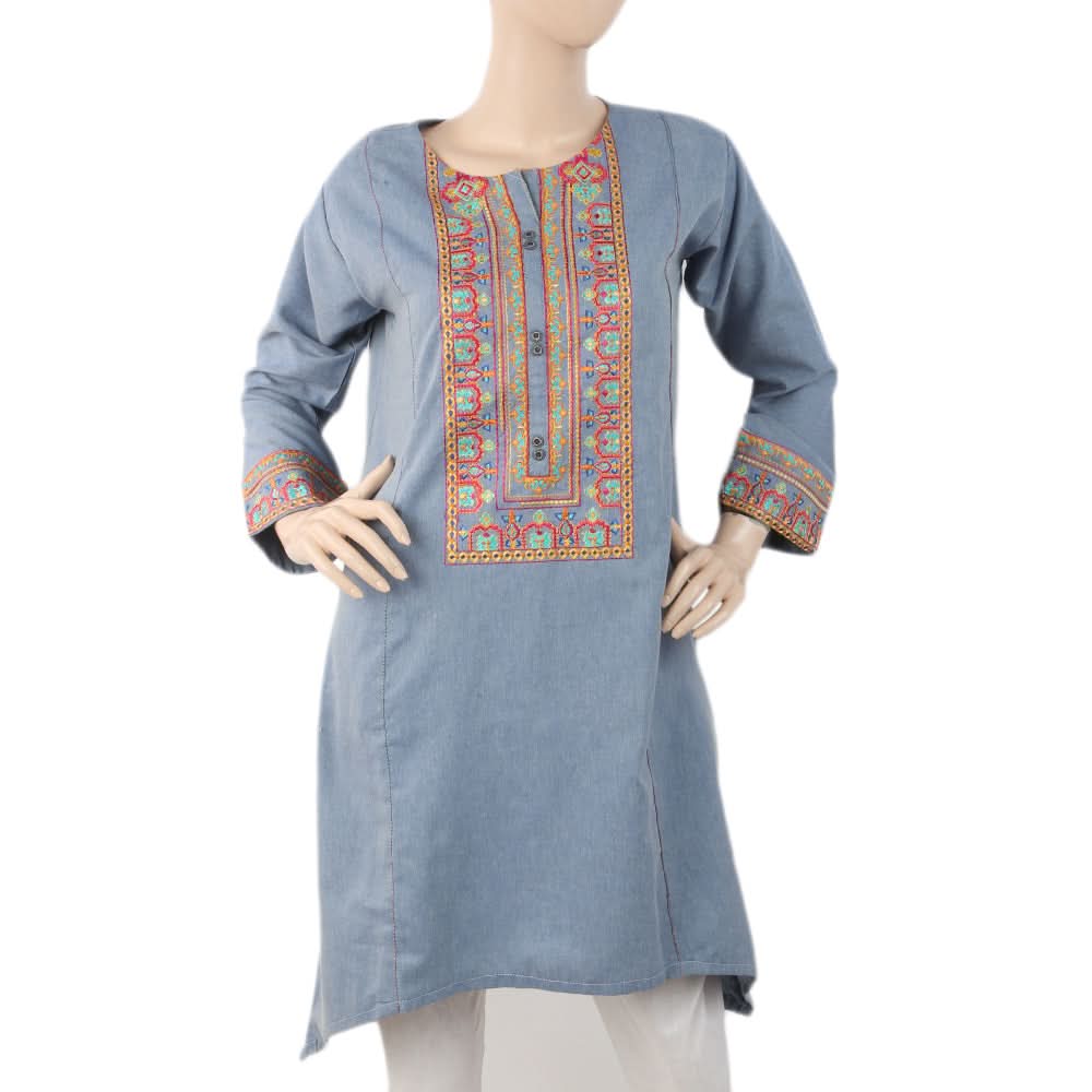 Women's Embroidered Kurti Front Button - Navy Blue, Women, Ready Kurtis, Chase Value, Chase Value