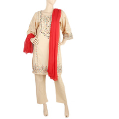 Women's Embroidered 3Pcs Stitched Shalwar Suit - Fawn, Women, Shalwar Suits, Chase Value, Chase Value