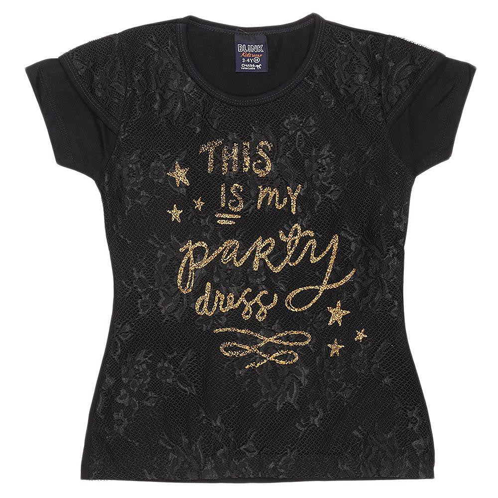Girls Half Sleeve Glitter T-Shirt - Black - test-store-for-chase-value