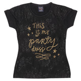 Girls Half Sleeve Glitter T-Shirt - Black - test-store-for-chase-value