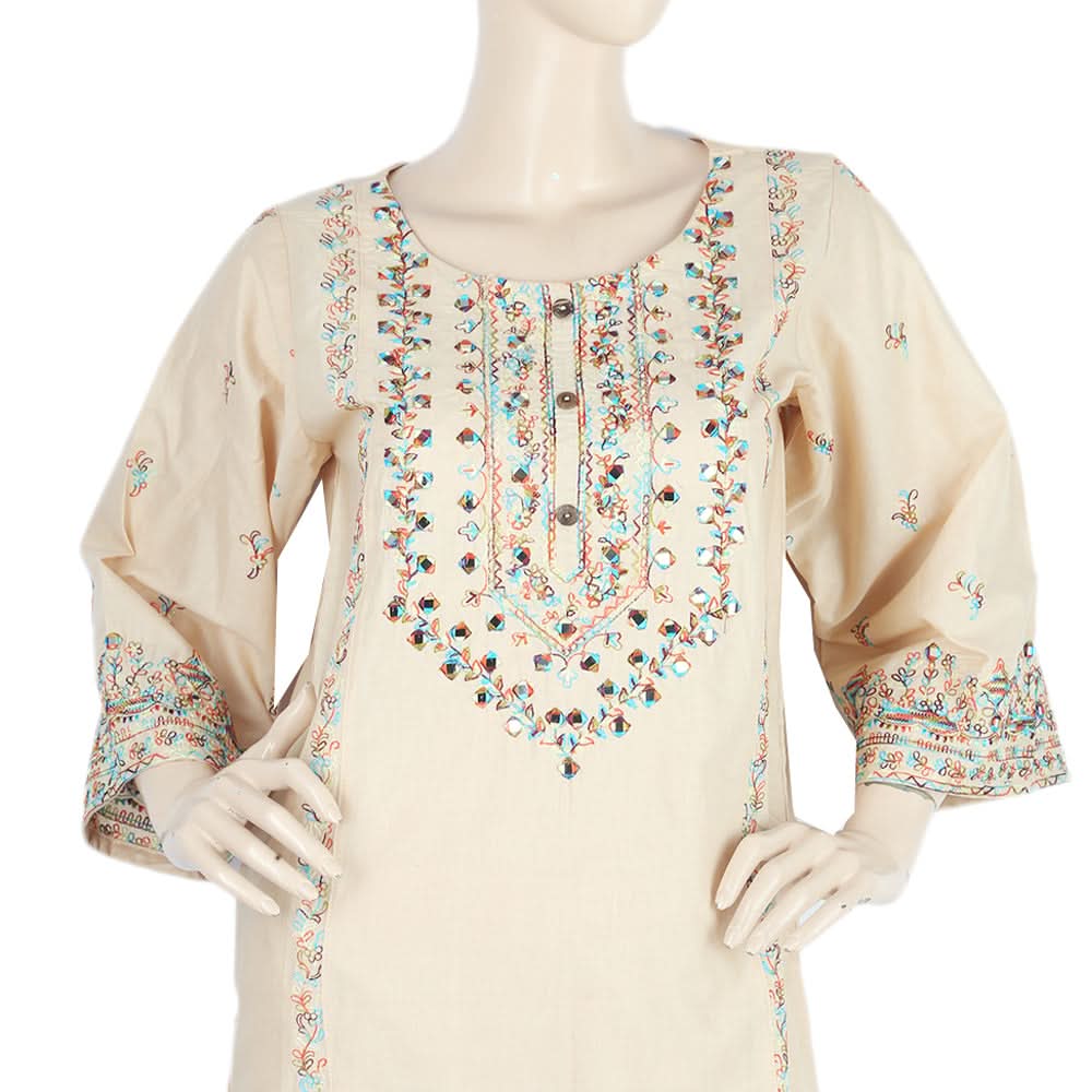 Women's Embroidered 3Pcs Stitched Shalwar Suit - Fawn, Women, Shalwar Suits, Chase Value, Chase Value