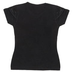 Girls Half Sleeve Glitter T-Shirt - Black - test-store-for-chase-value