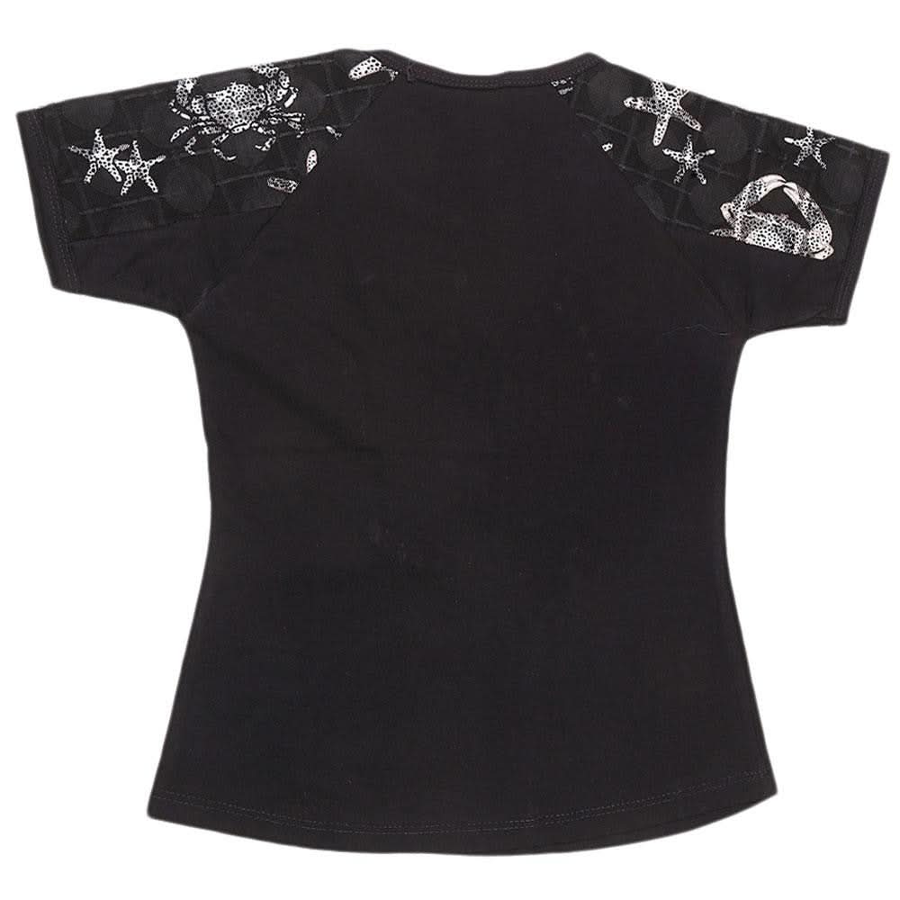 Girls Half Sleeve Fancy T-Shirt - Black - test-store-for-chase-value