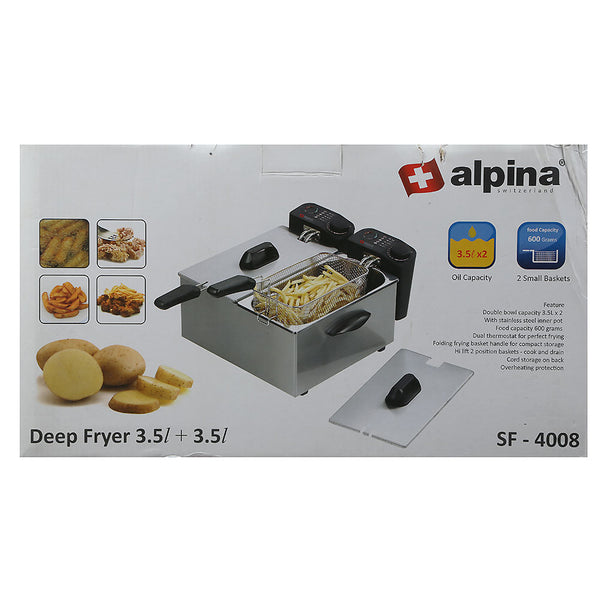 Alpina Deep Fryer Twin Bowl 3.5 Ltr 2000W (SF-4008), Home & Lifestyle, Microwave & Oven, Alpina, Chase Value