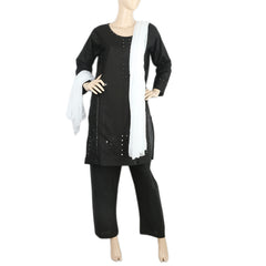 Women's Embroidered 3Pcs Stitched Shalwar Suit - Black, Women, Shalwar Suits, Chase Value, Chase Value