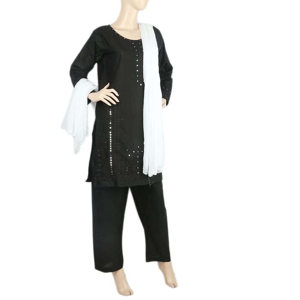 Women's Embroidered 3Pcs Stitched Shalwar Suit - Black, Women, Shalwar Suits, Chase Value, Chase Value