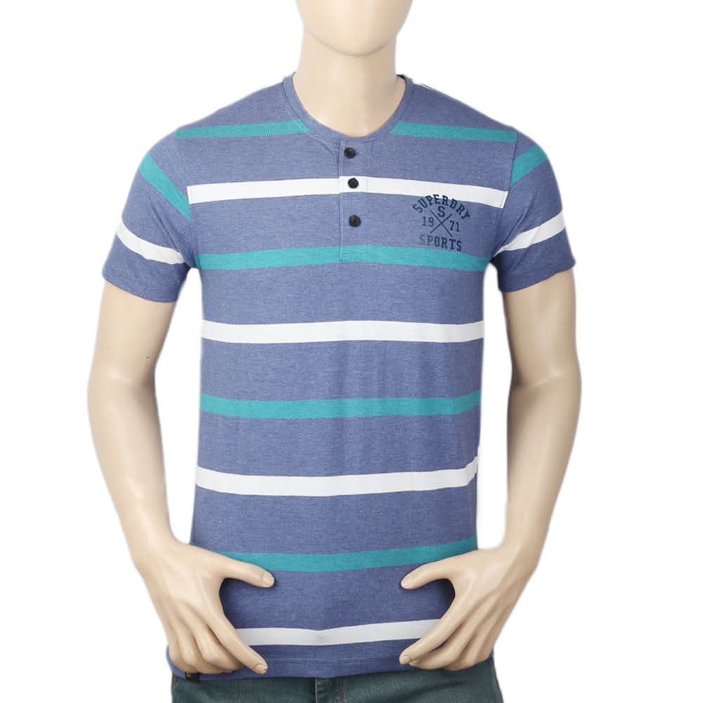Men's Yarn Dyed Half Sleeves T-Shirt - Blue, Men, T-Shirts And Polos, Chase Value, Chase Value