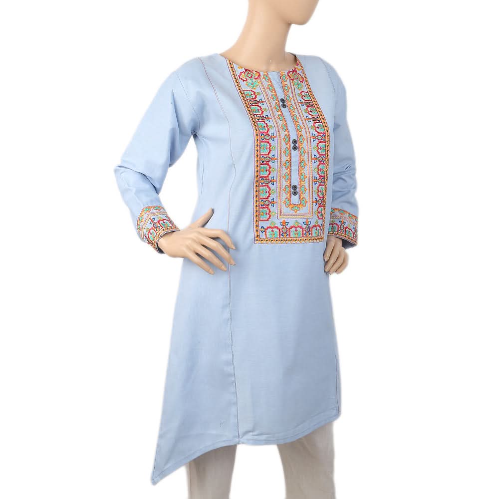 Women's Embroidered Kurti Front Button - Light Blue, Women, Ready Kurtis, Chase Value, Chase Value