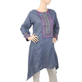Women's Embroidered Kurti Front Button - Dark Grey, Women, Ready Kurtis, Chase Value, Chase Value