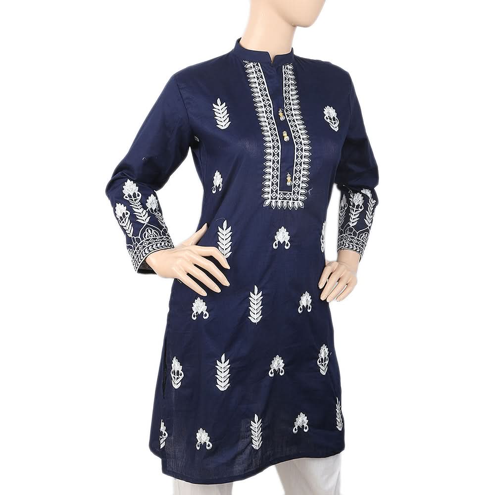 Women's Embroidered Cotton Kurti - Navy Blue, Women, Ready Kurtis, Chase Value, Chase Value