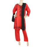 Women's Embroidered 3Pcs Stitched Shalwar Suit - Red, Women, Shalwar Suits, Chase Value, Chase Value