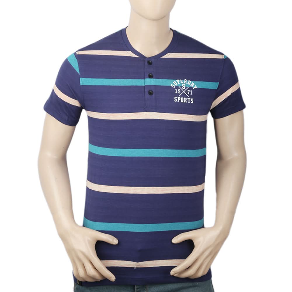 Men's Yarn Dyed Half Sleeves T-Shirt - Navy Blue, Men, T-Shirts And Polos, Chase Value, Chase Value
