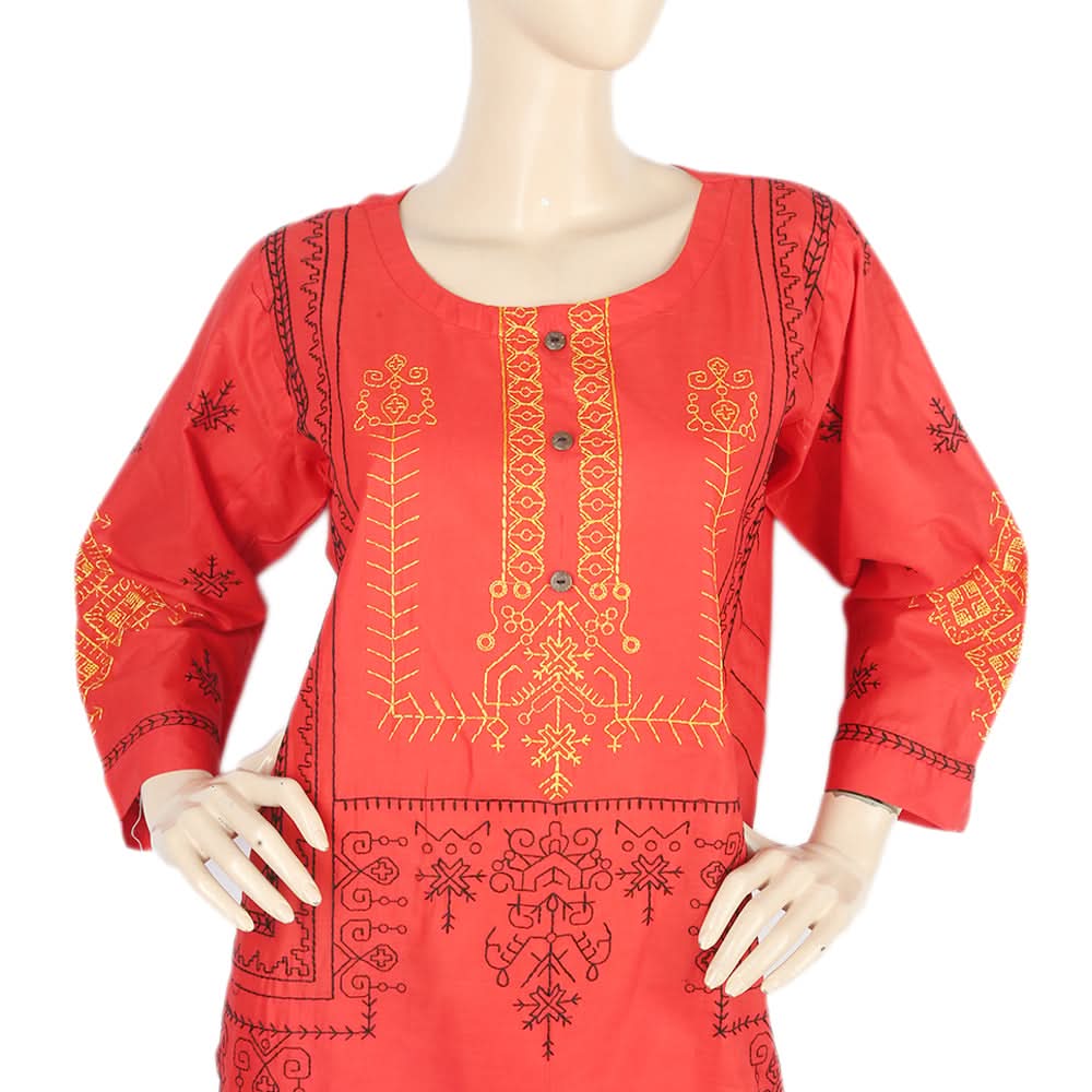 Women's Embroidered 3Pcs Stitched Shalwar Suit - Red, Women, Shalwar Suits, Chase Value, Chase Value