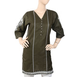 Women's Embroidered Kurti With Front Button - Olive Green, Women, Ready Kurtis, Chase Value, Chase Value