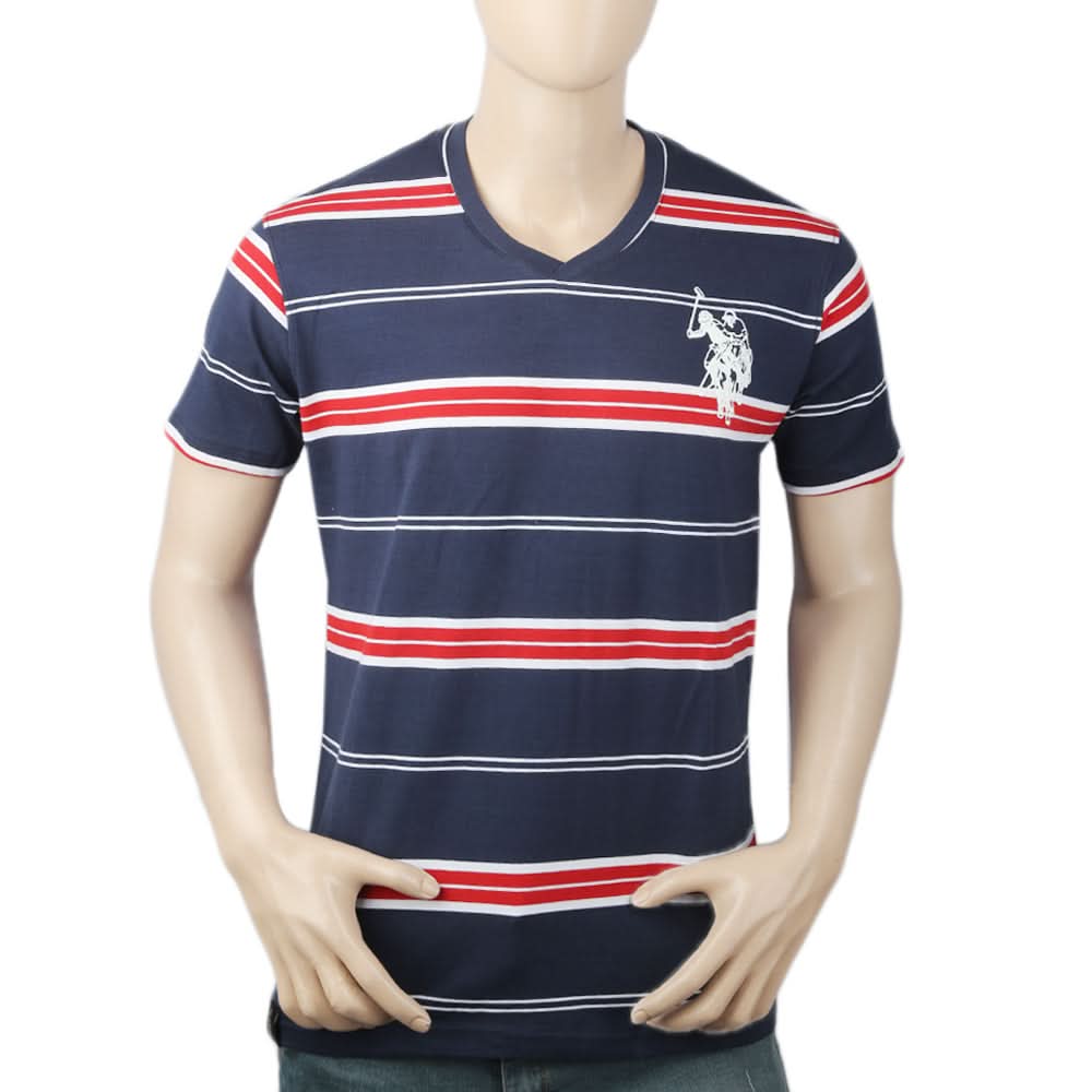 Men's Yarn Dyed Half Sleeves T-Shirt - Dark Blue, Men, T-Shirts And Polos, Chase Value, Chase Value