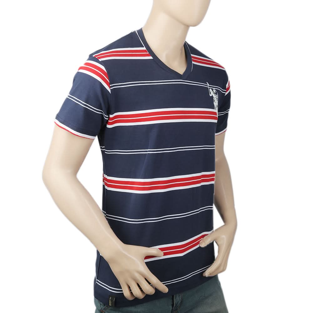 Men's Yarn Dyed Half Sleeves T-Shirt - Dark Blue, Men, T-Shirts And Polos, Chase Value, Chase Value