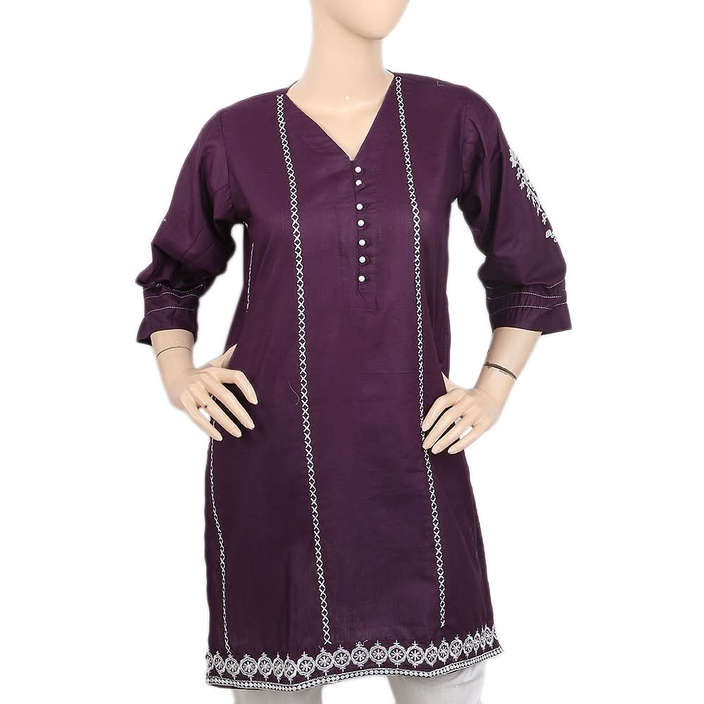 Women's Embroidered Kurti With Front Button - Purple, Women, Ready Kurtis, Chase Value, Chase Value