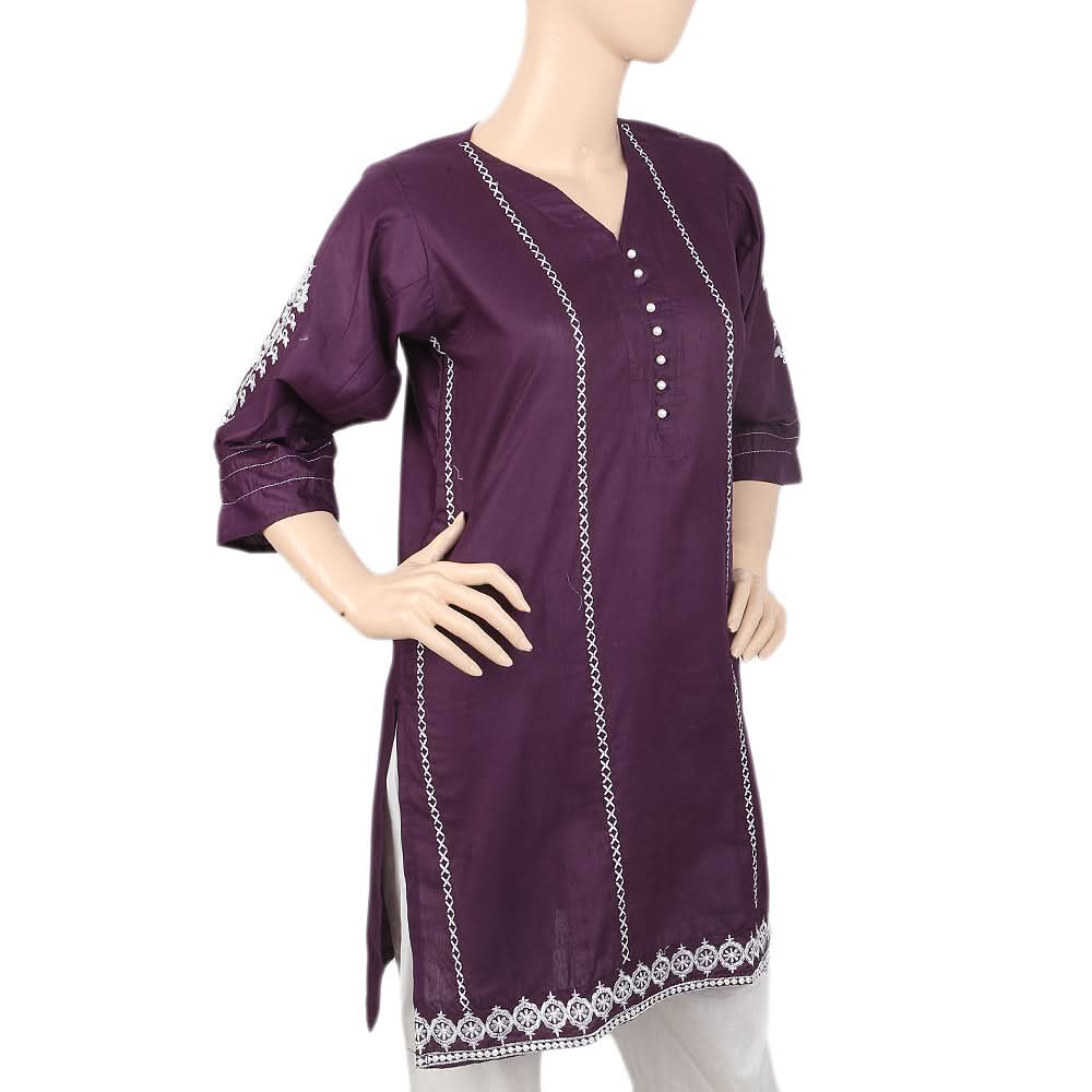 Women's Embroidered Kurti With Front Button - Purple, Women, Ready Kurtis, Chase Value, Chase Value