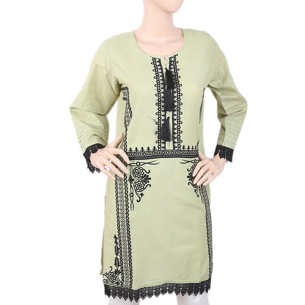 Women's Embroidered Kurti With Front Tulsa - Green, Women, Ready Kurtis, Chase Value, Chase Value