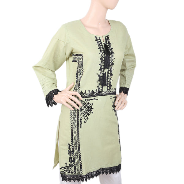 Women's Embroidered Kurti With Front Tulsa - Green, Women, Ready Kurtis, Chase Value, Chase Value