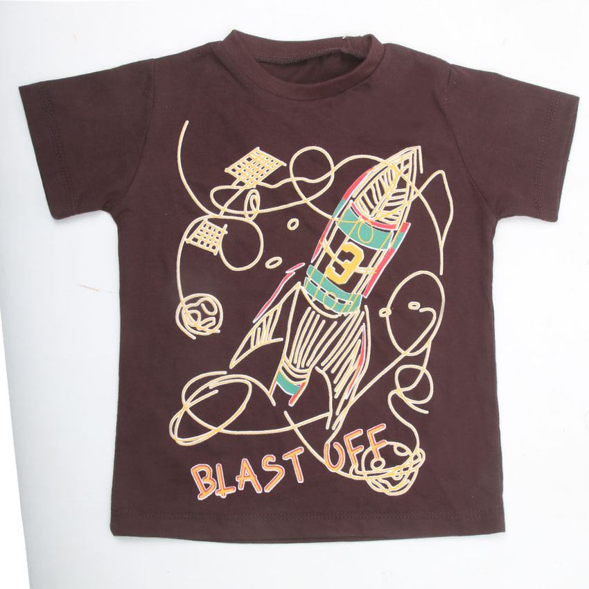 Boys Printed Half Sleeves T-Shirt  4748 - Dark Brown, Kids, Boys T-Shirts, Chase Value, Chase Value