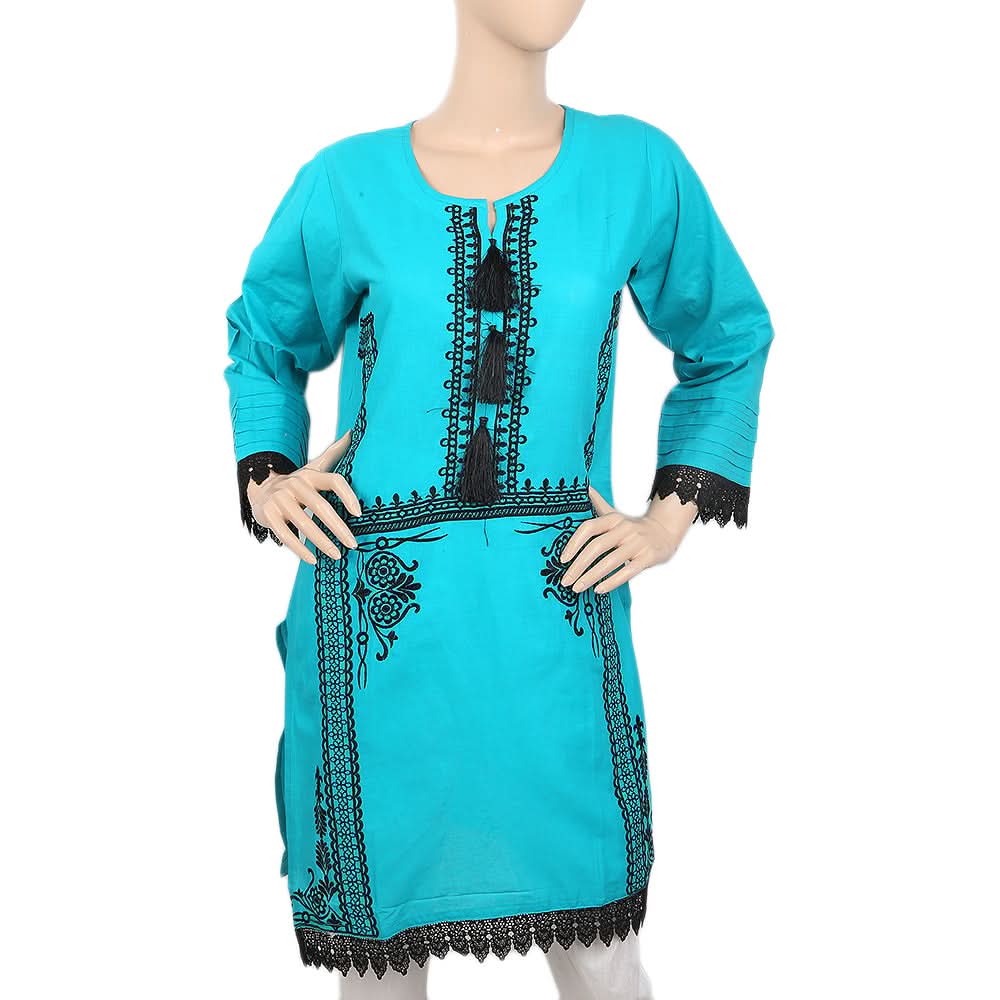 Women's Embroidered Kurti With Front Tulsa - Sky-Blue, Women, Ready Kurtis, Chase Value, Chase Value