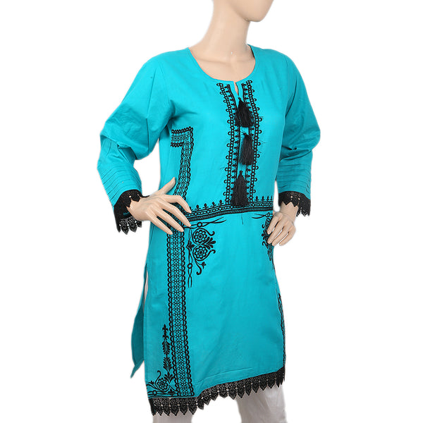 Women's Embroidered Kurti With Front Tulsa - Sky-Blue, Women, Ready Kurtis, Chase Value, Chase Value