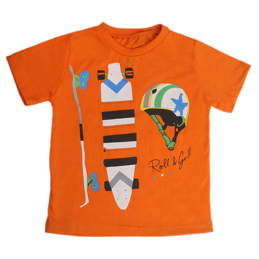 Boys Printed Half Sleeves T-Shirt  4725 - Orange, Kids, Boys T-Shirts, Chase Value, Chase Value