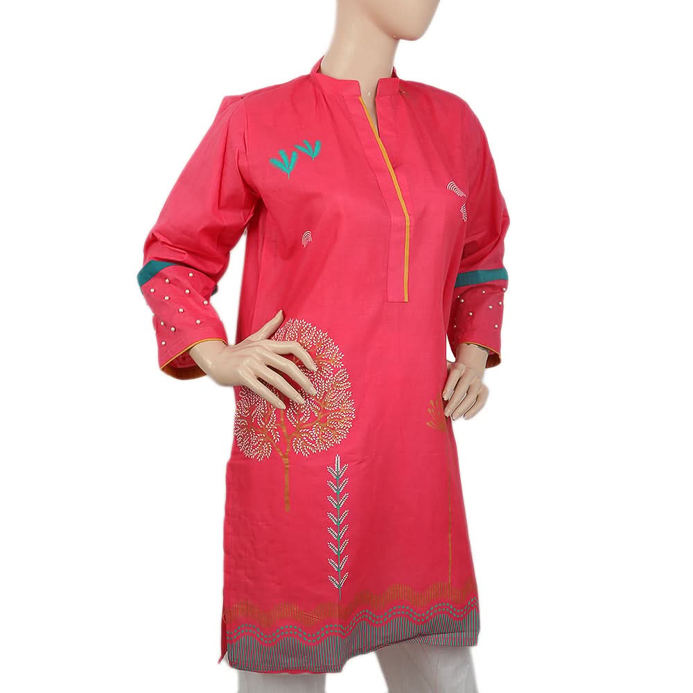 Women's Embroidered Kurti With Cut Sleeve - Pink, Women, Ready Kurtis, Chase Value, Chase Value