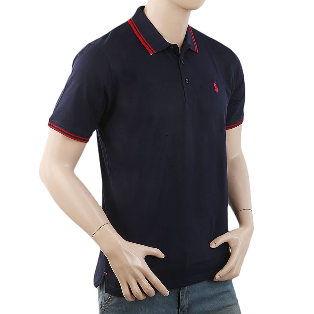 Men's Half Sleeves with Logo Ban Collar Polo T-Shirt - Navy Blue, Men, T-Shirts And Polos, Chase Value, Chase Value